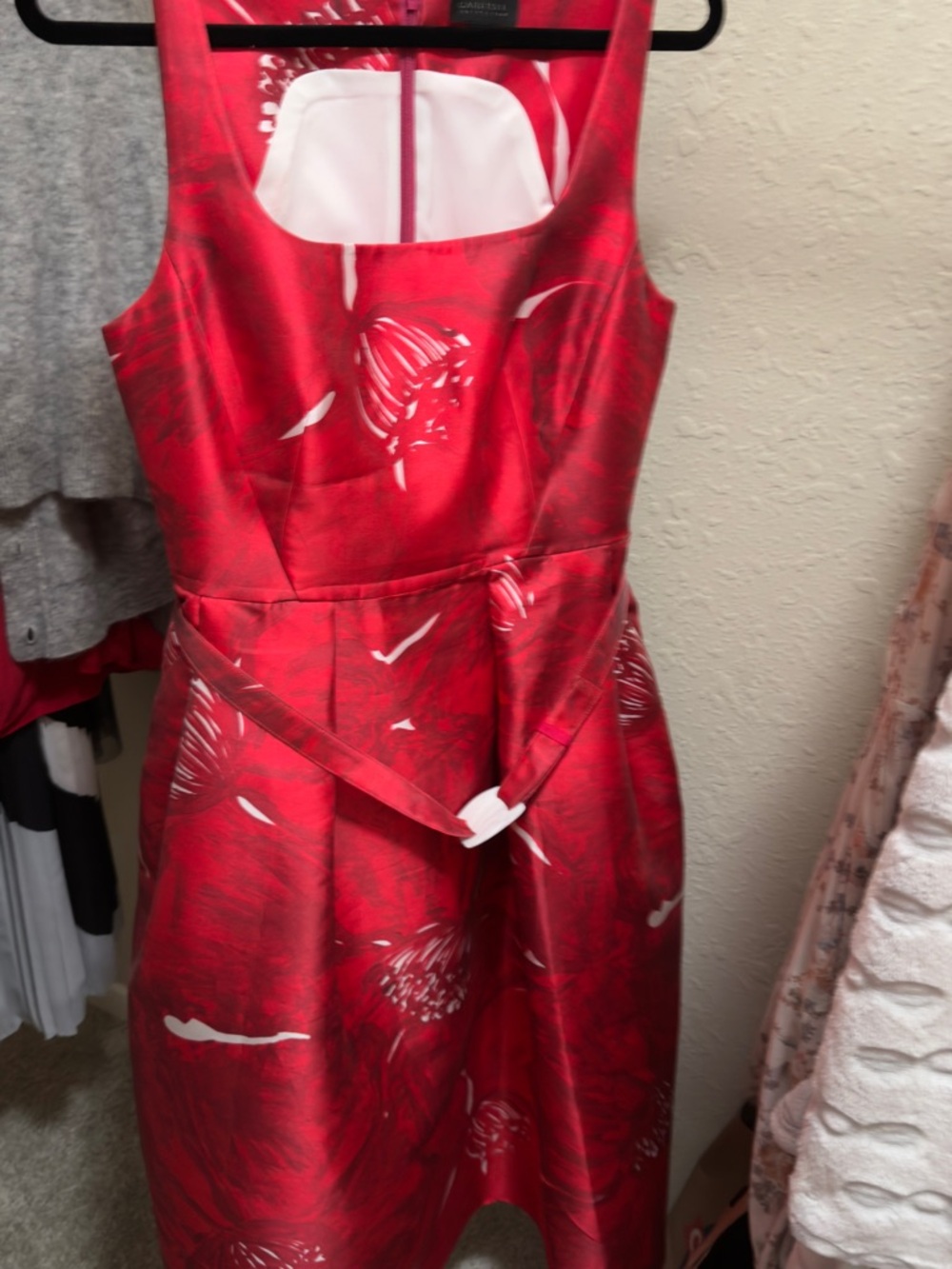 Carlisle Red and White Floral Satin Midi Dress